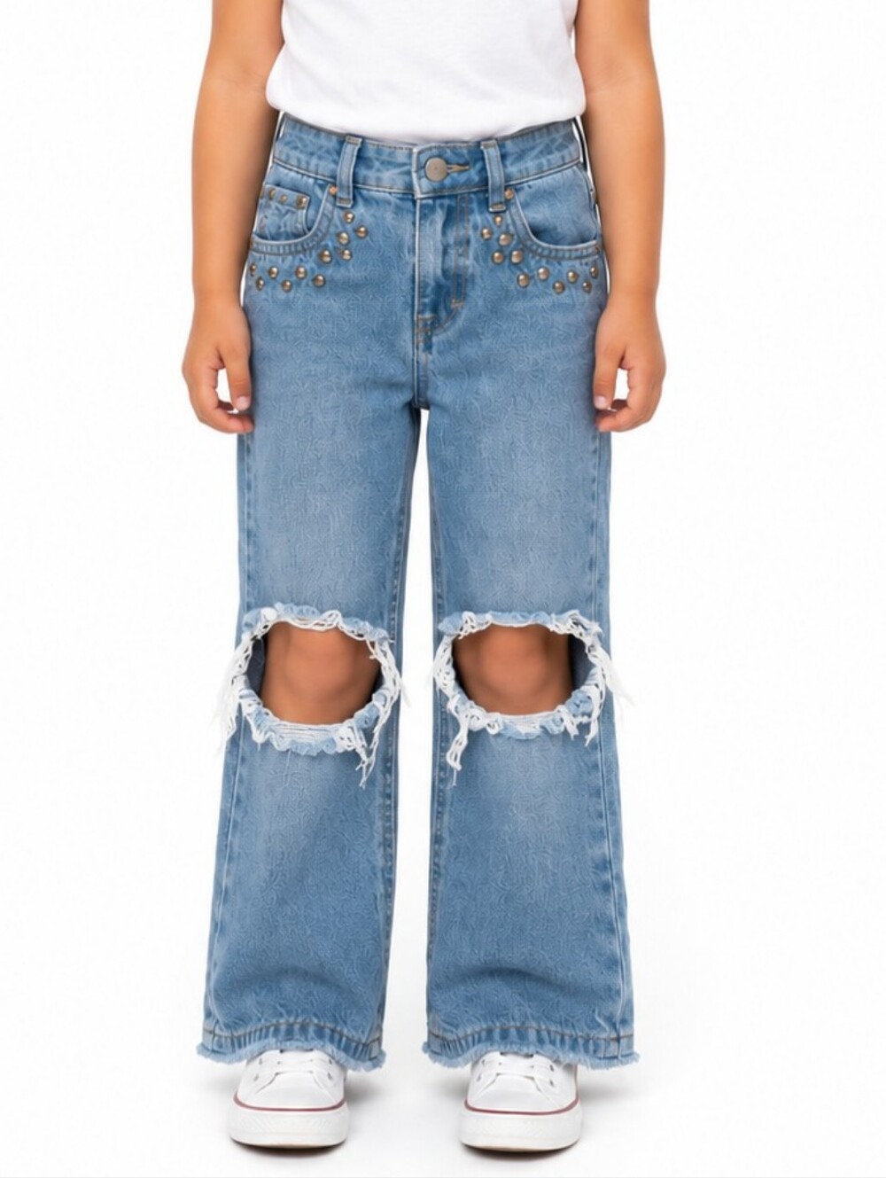 725 Originals Girls Studded Distressed Wide Leg Jeans Size 5 Y2K